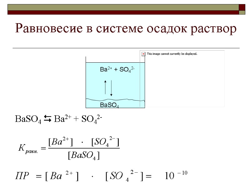 Равновесие в системе осадок раствор BaSO4  Ba2+ + SO42-   Ва2+ +